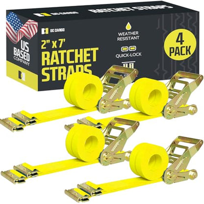 DC Cargo Mall E Track Ratchet Straps, Heavy Duty Cargo Tie-Down E Track Straps 2" x 12', (4 Pack, Yellow) E Track Spring Fittings Tie Down Motorcycle, Vans, Trucks, Trailers - size: 4 - Pack