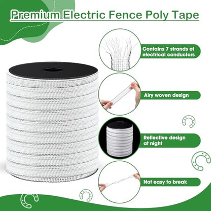 2 Rolls 500 ft x 3/4 Inch Electric Fence Polytape for Horse Livestock Cattle, High Visibility Electric Fencing Tape for Farm Temporary Horse Fence (White) - size: 500ft x 3/4in
