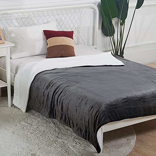 SOCHOW Sherpa Fleece Throw Blanket, Reversible Super Soft Luxurious Plush Blanket Twin Size, Dark Grey - color: Dark Grey, size: 60"×80"
