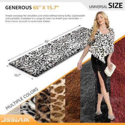 Women's Luxe Short Pile Faux Fur Coat with Shawl Collar - color: Icy Frost Leopard
