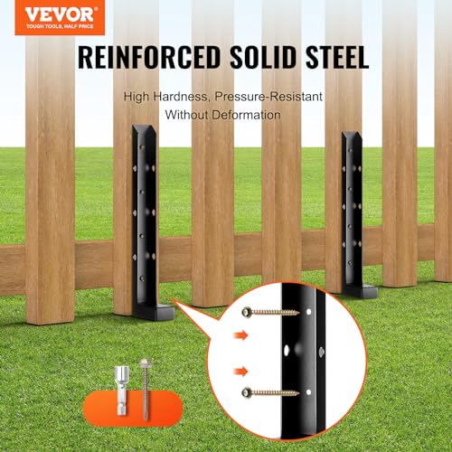 VEVOR Fence Post Anchor, 4 Pack Repair Kit Inner Diameter 2 x2 Inches Heavy Duty Steel Fence Post Support Stakes, Anchor Ground Spike for Repair Tilted, Broken Wood Post - size: 4PC 34x2x2 Inches