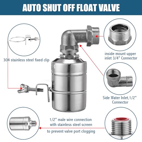MorningRo 4 Pack Water Float Valve 1/2" to 3/4'' Auto Shut off Water Tank Float Valve 304 Stainless Steel Fully Automatic Level Control for Pool, Livestock Troughs (Regular Style) - style: Regular Style
