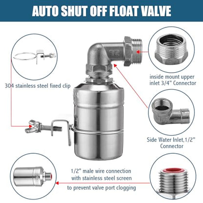 MorningRo 4 Pack Water Float Valve 1/2" to 3/4'' Auto Shut off Water Tank Float Valve 304 Stainless Steel Fully Automatic Level Control for Pool, Livestock Troughs (Regular Style) - style: Regular Style