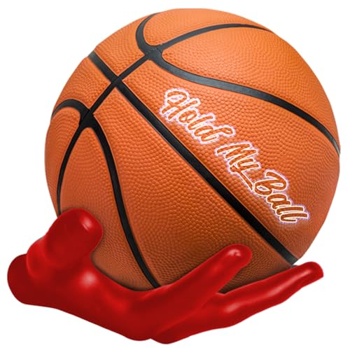 Wall-Mounted Ball Holder – Premium Resin – Basketball, Soccer, Football Display – Secure Ball Hanger, Sports Room Decor, Basketball Wall Mount for Man Caves, Memorabilia - color: Red