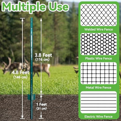 Thealyn Metal 10Pack 4.8FT Fence Posts for Wire Fencing Heavy Duty U Post - size: 4.8 Feet