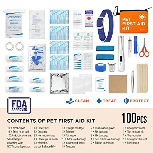 ARCA PET First Aid Kit 3 Piece Set - Each for Home, Car & Travel. Dog First Aid Kit with Thermometer, Tick Remover Kit & Many More