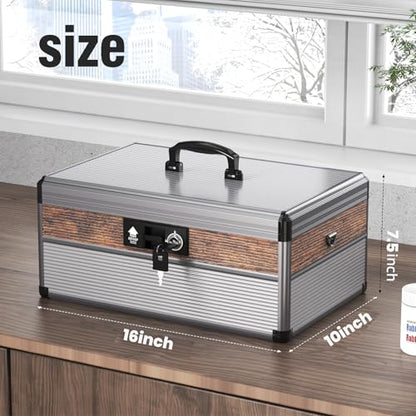 Glosen Medicine Lock Box,locking medicine box, Security Lock Boxes【Extra Large16*10 * 7.5 Inch】 lock box, First Aid Key Safe Box,Lock Box for Medication - color: Black, size: Extra Large-16in-1pc