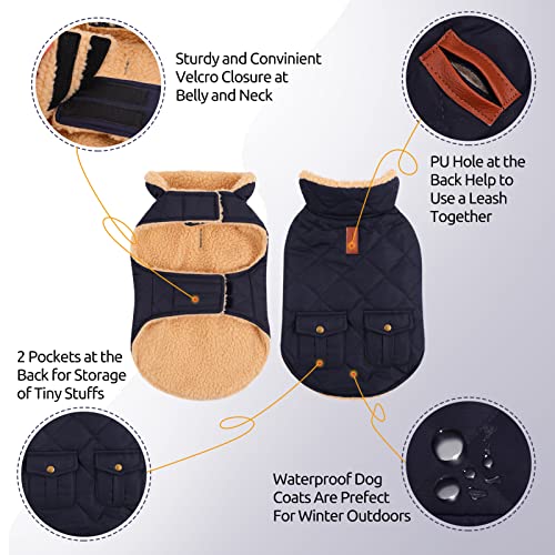 Queenmore Warm Puffer Dog Jacket Thick Plush Quilting Small Winter Coat - color: Dark Navy, size: Small