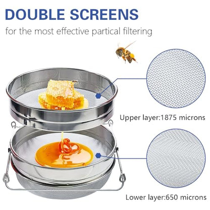 BEEXTM Honey Strainer Filter Stainless Steel Double Sieve for 5 Gal Bucket