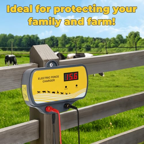 Electric Fence Charger 12V Input to 12KV Output, 2 Joule, 120 Acre Plug-in Electric Fence Energizer for Wildlife Control & Animal Intrusion Prevention Includes Warning Signs and Conductive Wire - style: electric fence energizer