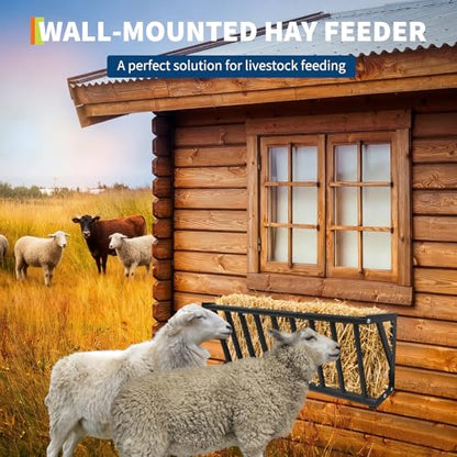 Heavy Duty Carbon Steel Hay Feeder Rack – Wall Mounted, Space-Saving, Rust-Resistant, Durable, for Horses, Goats, Sheep & Cattle – Easy to Install, Indoor & Outdoor Farm Use, Size: 40 - size: 40 inch