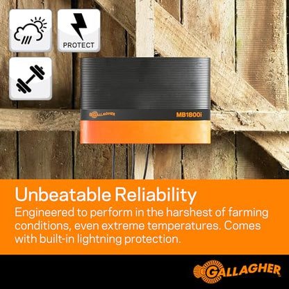Gallagher MBS1800i Multi Power Electric Fence Charger | 18.0 Joule 12v Battery, Solar, or 110v AC Energizer with External Control and Display Panel | Powers Up to 200 Miles / 1200 Acres