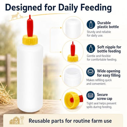6Pcs Goat Feeding Bottles 400 ml/13.5 oz and 12 Nipples, Lamb and Kid Bottle, Livestock Baby Bottle for Sheep,Lamb,Calf and Other Mammal Feeding Bottles