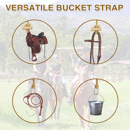2 PCS Horse Bucket Strap with Wooden Snap Multi-Purpose Adjustable Nylon Rope & Quick Release Carabiner Hay Chix Horse Bucket Strap for Stable Water Bucket Hanging Equine Barn Supplies