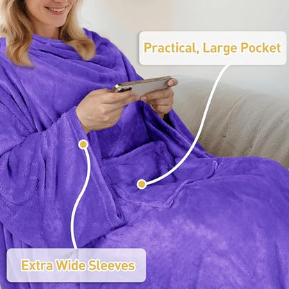 Catalonia Wearable Blanket with Sleeves for Women & Men, Fleece Wrap Throw - color: Purple