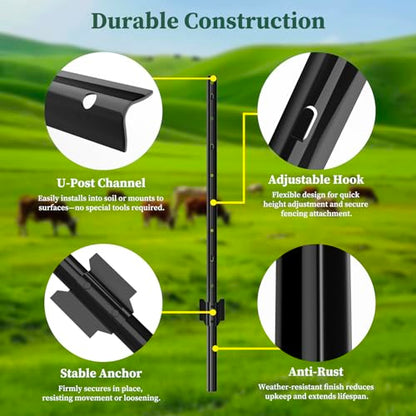Metal Fence Posts Heavy Duty U-Post Stakes for Wire Fencing, 5 FT Black - color: Black, size: 5FT-20P