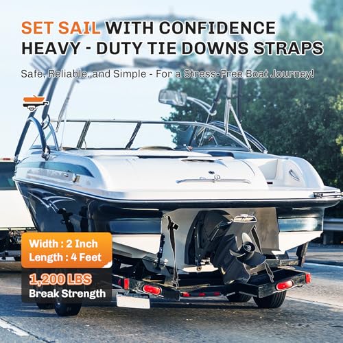WELLUCK Boat Trailer Transom Tie Downs Straps 1200 LBS, 2" x 4' Adjustable Boat Buckle Transom Tie Downs to Trailer, Marine, Jet ski, Pontoon, with Quick Release Buckle & Anti-Scratch Hooks - color: Black