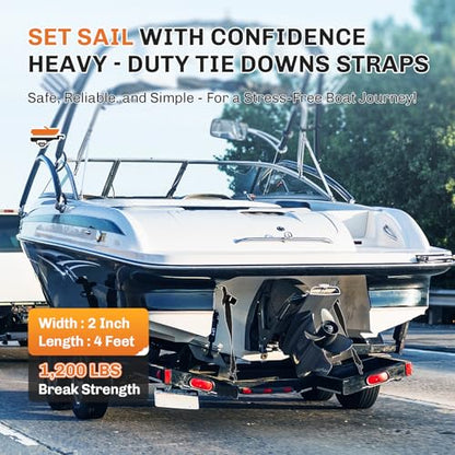 WELLUCK Boat Trailer Transom Tie Downs Straps 1200 LBS, 2" x 4' Adjustable Boat Buckle Transom Tie Downs to Trailer, Marine, Jet ski, Pontoon, with Quick Release Buckle & Anti-Scratch Hooks - color: Black