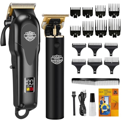 Hair Clippers for Men, Cordless Professional Beard Trimmer Set | Golden Stainless Steel Blades, 14 Guide Combs(1-19mm), USB Charging, Home Use, LED Display, Barber accessories, Gift for Men