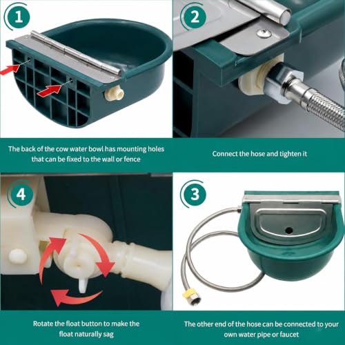 2 Set Automatic Water Bowl, Livestock Waterer for Cattle Dog Goat Sheep | 4L Outdoor Animal Waterer Trough with Float Valve & Drain Hole for Farm, Horse Ranch & Garden (39.37 Inch Pipe)