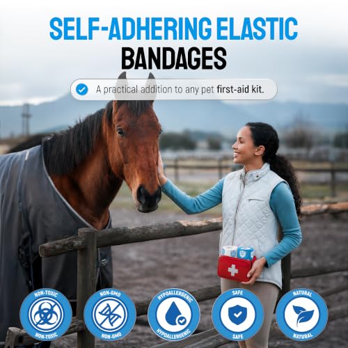 SILVER GRADE Vet Wrap for Horses, Cats, Birds & Other Animals – First Aid Dog Bandages for Wounds to Stop Licking & Scratching – 6 Rolls of Elastic Self-Adhering Bandages with Natural Rubber Latex