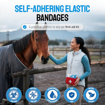 SILVER GRADE Vet Wrap for Horses, Cats, Birds & Other Animals – First Aid Dog Bandages for Wounds to Stop Licking & Scratching – 6 Rolls of Elastic Self-Adhering Bandages with Natural Rubber Latex