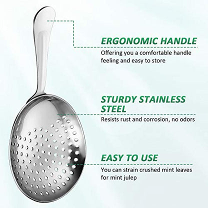 Boao 2 Pack Julep Strainers Stainless Steel Strainer Cocktail Spoon, Silver - color: ['Silver']