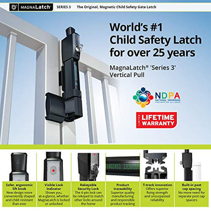 D&D ML3VPKA MagnaLatch Vertical Pull 12-inch Pet Safety Gate Latch, Black