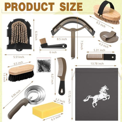 Abbylike 12 Pieces Horse Grooming Kit Equine Care Brushes, Dark Gray - color: Dark Gray