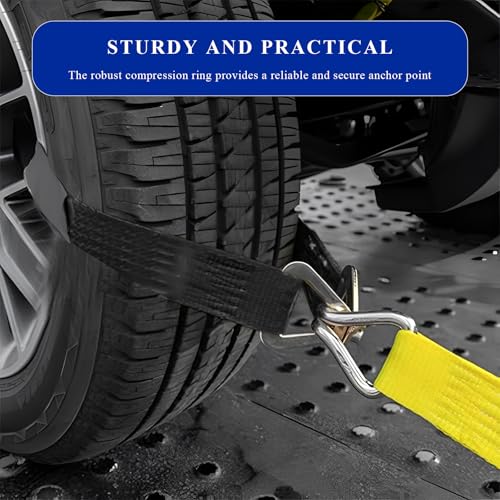 2" × 29" Premium Axle Tie Down Strap with D Rings, Heavy Duty Car Tire Wheel Tie-Down with Protective Sleeve, 6614 Lbs Adjustable Axle Tow Strap for Securing Vehicle Transport (Black) - color: Black