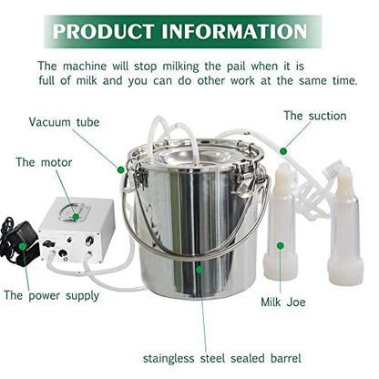 3L Goat Rechargeable Battery Milking Machine with 2 Teat Cups,Steel Buckets for Goats - size: 3L