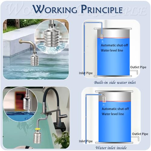 Float Valve,1/2" to 3/4" 1'' Water Level Control Float Valve, 304 Stainless Steel Fully Automatic Water Shut Off Valve, Automatic Water Level Controller for Water Tank, Pool, Livestock Troughs.