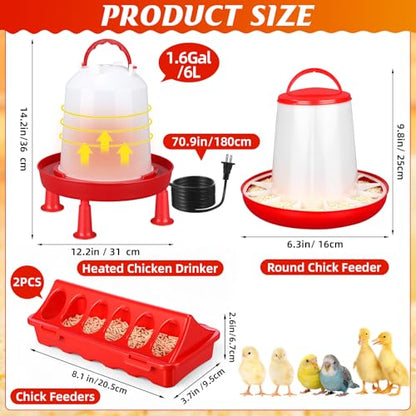 4 Pack 6l Heated Chicken Feeder and Waterer Kit Poultry Waterer Fountain with Leg Support for Chicks Coop Feeding Farm Supplies Birds Duck