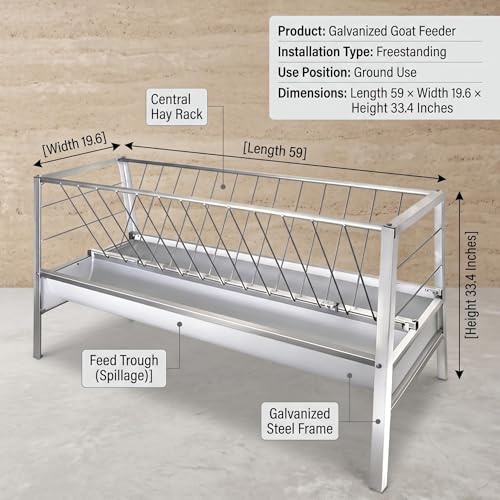 Dual Trough Waste-Proof Feeder, Forage & Concentrate Trough for Goats, Sheep and Cattle