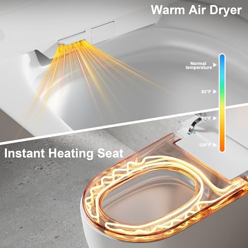 Smart Toilet with Bidet Heated Seat Auto Flush & Soft-Close Seat/Lid | Tankless Electric One Piece Toilets for Bathroom with Foot Sensor Warm Water Wash&Air Dry Siphon Dual Flush 0.8/1.2 GPF - color: Cloudy White