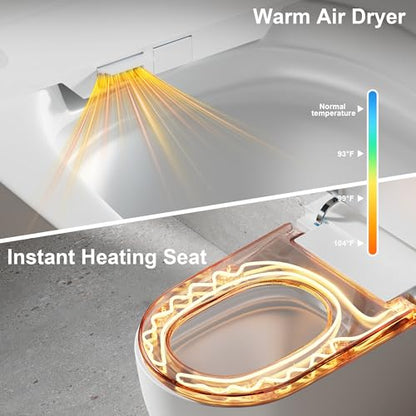 Smart Toilet with Bidet Heated Seat Auto Flush & Soft-Close Seat/Lid | Tankless Electric One Piece Toilets for Bathroom with Foot Sensor Warm Water Wash&Air Dry Siphon Dual Flush 0.8/1.2 GPF - color: Cloudy White