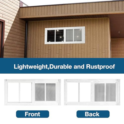 Yuzzy Shed Windows 2 Pack, 10"x23" Sliding Windows Transom Window with Tempered Glass and Removable Fiberglass Screen for Shed, Chicken Coop, Playhouse, Household, Garage, Barns (White) - color: White, size: 10"x23"