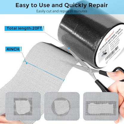 Secopad 4" x 240" (20FT) Screen Repair Tape, Screen Repair Kit, Black - color: Black, size: 4IN x 20FT