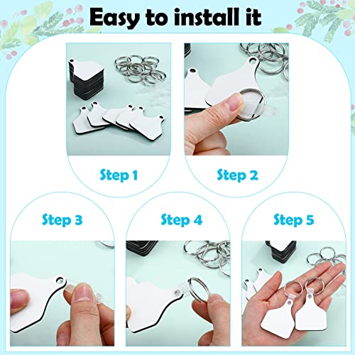 30 Pcs Cow Ear Tag Sublimation Blank Keychains MDF Board Heat Transfer Keychains Double Sided Sublimation Key Chains with Key Ring DIY Valentines Day Ornaments for Graduation Day Present Craft Making