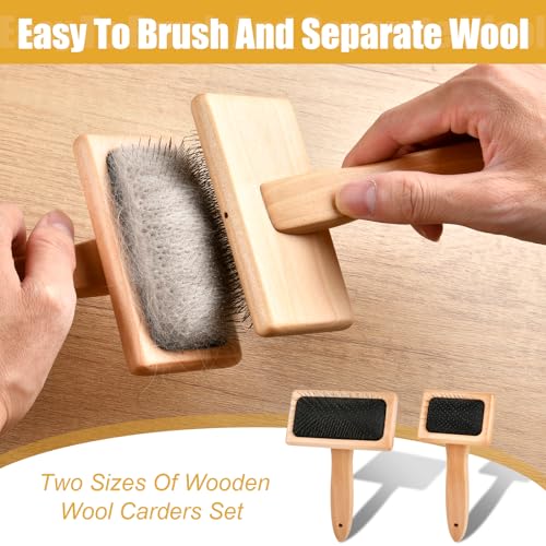 Lainballow 4 PCS Wool Carders, Wooden Hand Carders for Wool, Needle Felting Brush, Slicker Brush with Solid Wood Handle for Craft Felt Project, Dogs, Cat