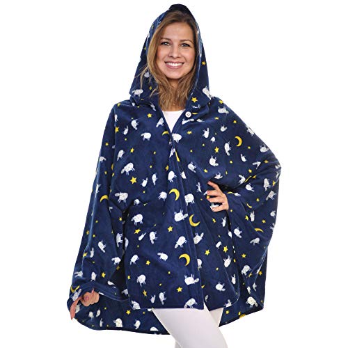 Angelina Women's Cozy Fleece Wearable Blanket or Blanket with Slipper Set - color: Sheep Wearable Blanket, size: One Size Fits Most