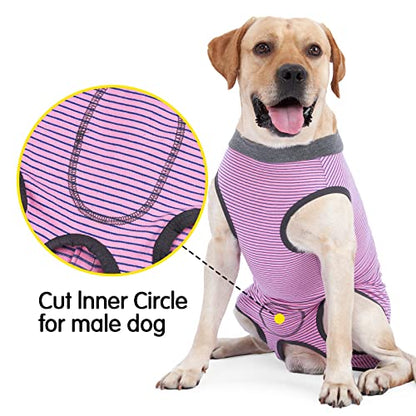 Dotoner Dog Recovery Suit Abdominal Wound Puppy Surgical Clothes Post-Operative Vest Pet After Surgery Wear Substitute E-Collar & Cone(M,Pink) - color: Pink, size: Medium (Pack of 1)