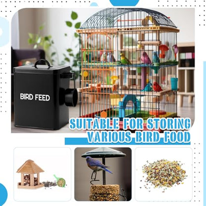 Reallnaive 2 Pcs Metal Bird Seed Container with Scoop,Black - color: Black