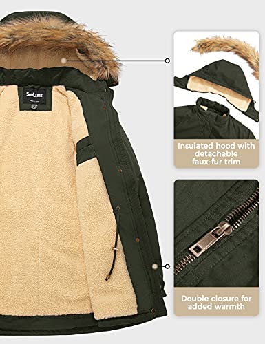 Soularge Women's Winter Plus Size Sherpa Lined Jacket with Hood | Women's Plus Size Workwear Fit,100% Cotton Outer Shell,Soft Fleece Lining,Windproof Stand Collar - color: Army Green, size: 5X