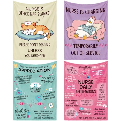 VitalCozy 4 Pack Nurse Blankets Gifts for Women Soft Flannel Throw Blanket Bulk Nurses Week Gifts for Medical Worker Nursing Student Graduation Party Favors, 40''x50'' - style: Nurse