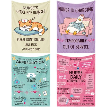 VitalCozy 4 Pack Nurse Blankets Gifts for Women Soft Flannel Throw Blanket Bulk Nurses Week Gifts for Medical Worker Nursing Student Graduation Party Favors, 40''x50'' - style: Nurse