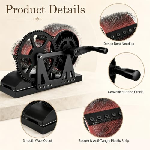 Drum Carders for Wool, Fiber Carding Machine with Brush and Awl, Hand Crank Wool Carder for Combing, Fiber Blending, Felting, Spinning Prep and DIY Yarn Crafts