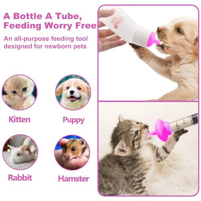 Pet Feeding Nipple with Syringe, Soft Silicone Nursing Pet Feeding Bottle, Ventilation Valve Resistant Tearing for Puppies, Kittens, Rabbit, Small Wildlife (L Nipple,Pink) - color: Pink-L Size