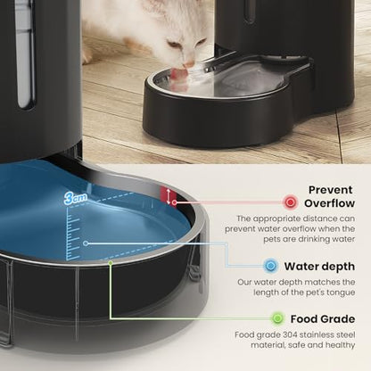 CZPET Automatic 4L Filter Dog and Cat Water Dispenser with Stainless Steel Bowl Gravity Waterer,Large Capacity and Drinking Area Noise-Free for Pets (Black) | With Stainless Steel Bowl Gravity Waterer, Large Capacity and Drinking Area Noise-Free for Pets