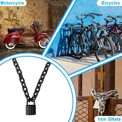 Heavy Duty Security Chain Lock with Padlock, 43 Inch 8mm Manganese Steel Chain, Anti-Rust & Anti-Theft - for Bike, Scooter, Motorcycle, Door, Gate, Fence